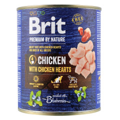 Вологий корм для собак з куркою та курячими сердечками Brit Premium by Nature