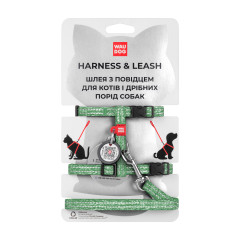 Шлея з повідком для котів (ш. 10мм. 25-40см.) зелений Re-cotton WauDog CoLLar