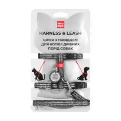 Шлея з повідком для котів (ш. 10мм. 25-40см.) сірий Re-cotton WauDog CoLLar