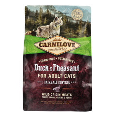 Сухий корм для кошенят вивід шерсті з фазаном та качкою Duck & Pheasant Hairball Controll Adut Cat Carnilove