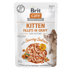 Вологий корм для кошенят філе в соусі з лососем Salmon Fillets in Gravy Kitten Brit Care