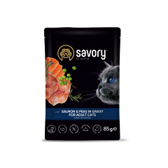 Вологий корм для котів з лососем та горошком у соусі Salmon & Peas in Gravy Adult Cat Gourmand Savory