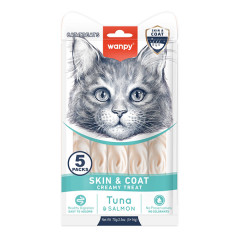 Ласощі для котів крем снек з тунцем та лососем Tuna & Salmon Skin & Coat Creamy Wanpy