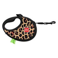 Повідець-рулетка з контейнером для пакетів з малюнок "Леопард" R-leash WauDog CoLLar (old)