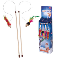Іграшка вудочка мишка плюшева з пір'ячком Catnip Fun For Cats Nobby