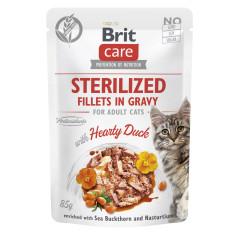 Вологий корм для котів стерилізованих філе в соусі з качкою Sterilized Hearty Duck Fillets in Gravy Adult Cat Brit Care