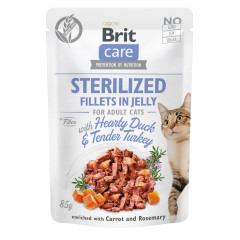 Вологий корм для котів з качкою та індичкою Adult Sterilized Turkey & Duck Fillets in Jelly Brit Care