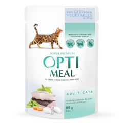 Вологий корм для котів з тріскою та овочами в желе Adult Cat OptiMeal