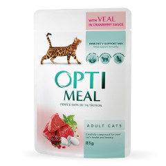 Вологий корм для котів з телятиною у журавлиному соусі Adult Cat OptiMeal