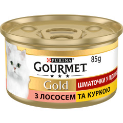 Вологий корм для котів з лососем та курчам Кусочки в Соусі Gold Gourmet Purina