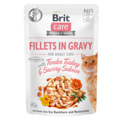 Вологий корм для котів з індичкою та лососем Adult Turkey & Salmon Fillets in Gravy Brit Care