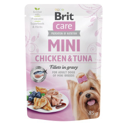 Вологий корм для собак з куркою та тунцем Chiken & Tuna Mini Fillets in Gravy Brit Care
