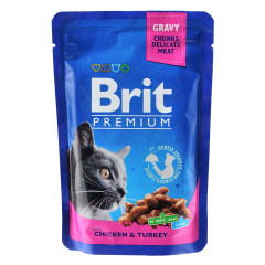 Вологий корм для котів з куркою та індичкою Brit Premium
