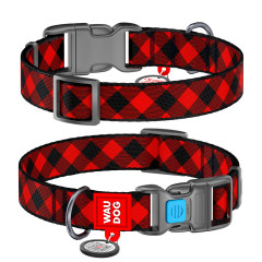 Нашийник "Шотландка червона" пластиковий фастекс ш 25 мм д 31-49 см Nylon WauDog CoLLar