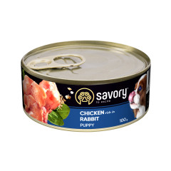 Вологий корм для цуценят з кроликом та куркою Chicken rich in Rabbit Puppy Savory