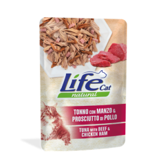 Вологий корм для котів з тунцем, телятиною та куркою Natural Life Cat