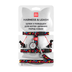 Шлея з повідком для котів та маленьких собак "Графіті" WauDog CoLLar